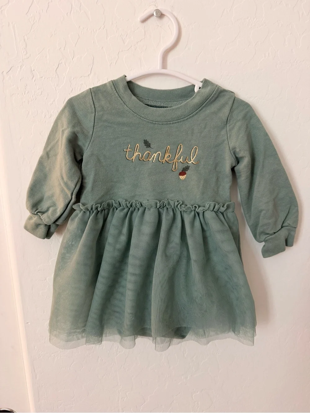 Carter's Sage Green 'Thankful' Tulle Dress